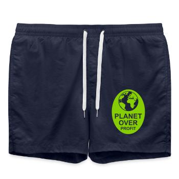 planet over profit Zitat - Badeshorts - French Navy - Vorne - AI Model Male 185 light (185cm)