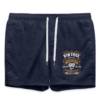 Cadeau d'anniversaire, Vintage né en Janvier 1941 - Short de bain - bleu marine - Devant - AI Model Male 185 light (185cm)