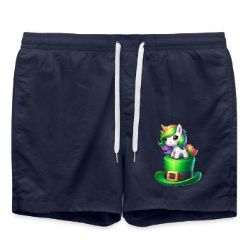 Süßes Einhorn St. Patrick's Day Kleeblatt - Badeshorts - French Navy - Vorne - AI Model Male 185 light (185cm)