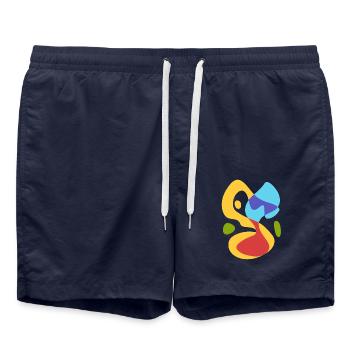 summer sea melody - vintage bold abstract - Swim Trunks - french navy - Front - AI Model Male 185 light (185cm)