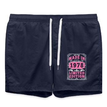 Vintage Born in 1978 made in 1978 47 years old. Art_20 - Swim Trunks - french navy - Front - AI Model Male 185 light (185cm)