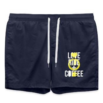 Love Ride Coffee Graphic Design Cycling Enthusiasts - Swim Trunks - french navy - Front - AI Model Male 185 light (185cm)