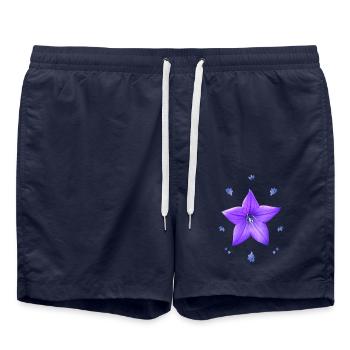 Campanule violet motif floral fleur bleue - Short de bain - bleu marine - Devant - AI Model Male 185 light (185cm)