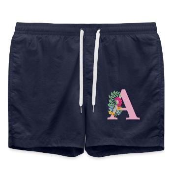 flower 12 red with a - Swim Trunks - french navy - Front - AI Model Male 185 light (185cm)