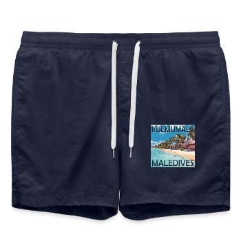 Maldives Kulmumale Beach: Summer under palm trees - Swim Trunks - french navy - Front - AI Model Male 185 light (185cm)