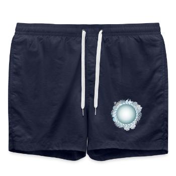 maritime frame with rope and coral reef look - Swim Trunks - french navy - Front - AI Model Male 185 light (185cm)