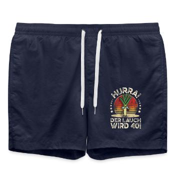 40. Geburtstag Hurra Der Lauch Wird 40 - Badeshorts - French Navy - Vorne - AI Model Male 185 light (185cm)