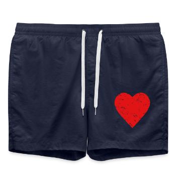 red heart - love - used look - LGBTQ - Swim Trunks - french navy - Front - AI Model Male 185 light (185cm)