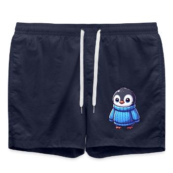 Mignon pingouin dessin animé vêtements humoristiques - Short de bain - bleu marine - Devant - AI Model Male 185 light (185cm)