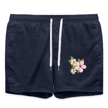 Trois fleurs de cerisier délicates avec des feuilles - Short de bain - bleu marine - Devant - AI Model Male 185 light (185cm)