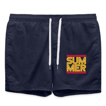 Barres rouges été conception logo palm texte eau - Short de bain - bleu marine - Devant - AI Model Male 185 light (185cm)