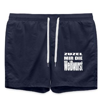 Zuzel mir die Weisßwurst - Badeshorts - French Navy - Vorne - AI Model Male 185 light (185cm)