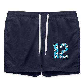 12 Birthday Football Blue - Swim Trunks - french navy - Front - AI Model Male 185 light (185cm)