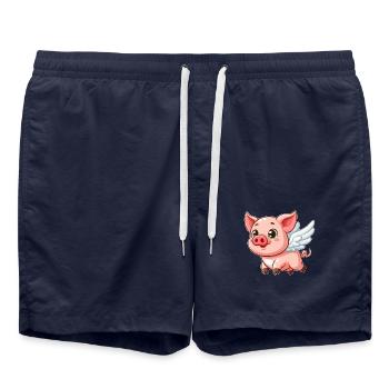 Dessin animé mignon Pig Angel avec halo - Short de bain - bleu marine - Devant - AI Model Male 185 light (185cm)