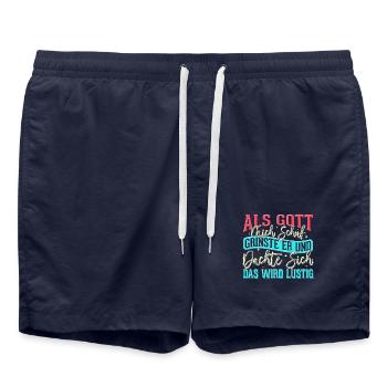 Als Gott mich schuf grinste er - das wird lustig - Badeshorts - French Navy - Vorne - AI Model Male 185 light (185cm)