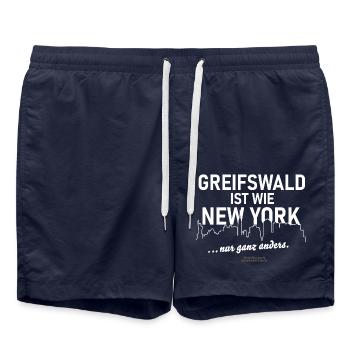 Greifswald ist wie New York - Badeshorts - French Navy - Vorne - AI Model Male 185 light (185cm)