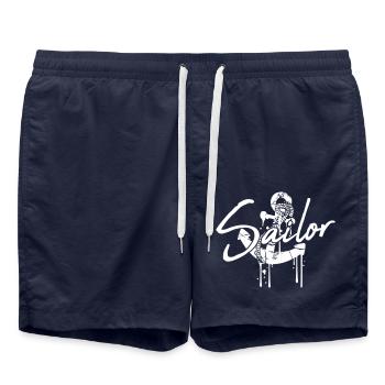 Sailor Anker Graffiti Tropfen Segeln Text Spruch - Badeshorts - French Navy - Vorne - AI Model Male 185 light (185cm)