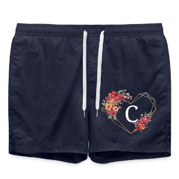 Lettre c cœur doré floral - Short de bain - bleu marine - Devant - AI Model Male 185 light (185cm)