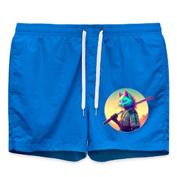 Cyberpunk Cat Samurai Anime - Swim Trunks - cobalt blue - Front