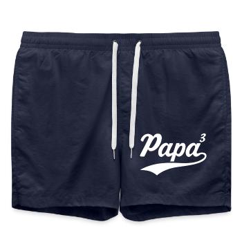 Papa à la puissance de 3 pères fiers 3 enfants père de trois enfants - Short de bain - bleu marine - Devant - AI Model Male 185 light (185cm)