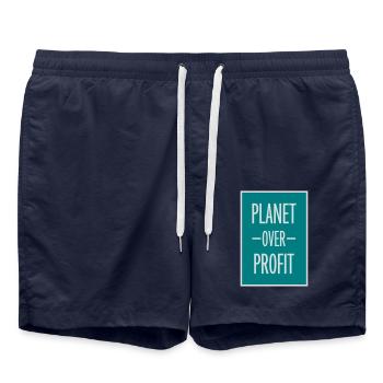 planet over profit Zitat - Badeshorts - French Navy - Vorne - AI Model Male 185 light (185cm)