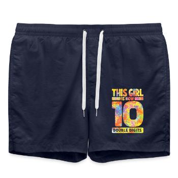 10 Jahre alt 10. Geburtstag Mädchen Kinder Cool Splash - Badeshorts - French Navy - Vorne - AI Model Male 185 light (185cm)
