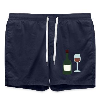 Weinflasche und Weinglas - Badeshorts - French Navy - Vorne - AI Model Male 185 light (185cm)