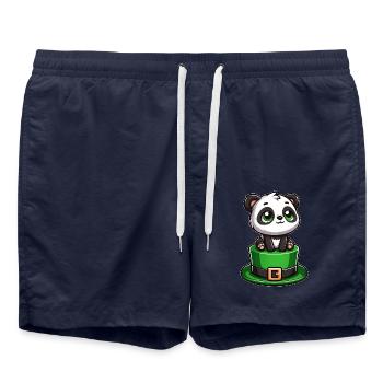 Panda de la Saint-Patrick avec chapeau haut de forme et trèfle - Short de bain - bleu marine - Devant - AI Model Male 185 light (185cm)