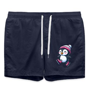 Cute Cartoon Penguin Skating Figure Skating - Swim Trunks - french navy - Front - AI Model Male 185 light (185cm)