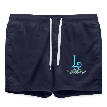 blume blau l - Badeshorts - French Navy - Vorne - AI Model Male 185 light (185cm)