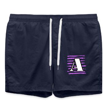 noir blanc violet rayé a - Short de bain - bleu marine - Devant - AI Model Male 185 light (185cm)