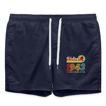 Vintage Cadeau D'anniversaire 80 Ans Vintage 1943 - Short de bain - bleu marine - Devant - AI Model Male 185 light (185cm)