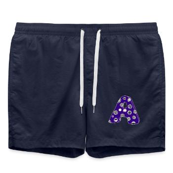 Buchstabe A mit Charakter in blau - Badeshorts - French Navy - Vorne - AI Model Male 185 light (185cm)