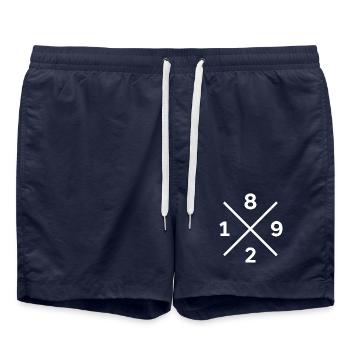 Sweat à capuche, chemise, oreiller de fan de football berlinois 1892 - Short de bain - bleu marine - Devant - AI Model Male 185 light (185cm)