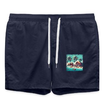 Reethi Beach Malediven Grunge Urlaub - Badeshorts - French Navy - Vorne - AI Model Male 185 light (185cm)