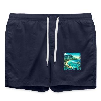 Plage de Waikiki : nature, plongée et ambiance grunge - Short de bain - bleu marine - Devant - AI Model Male 185 light (185cm)