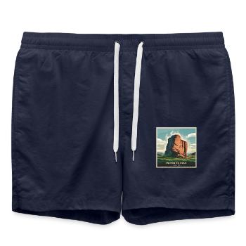 Enchanted Rock Texas Mountains Landscape - Swim Trunks - french navy - Front - AI Model Male 185 light (185cm)