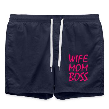Wife mom boss - Swim Trunks - french navy - Front - AI Model Male 185 light (185cm)