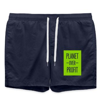 planet over profit Zitat - Badeshorts - French Navy - Vorne - AI Model Male 185 light (185cm)