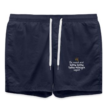 Königin Spruch lustig - Badeshorts - French Navy - Vorne - AI Model Male 185 light (185cm)
