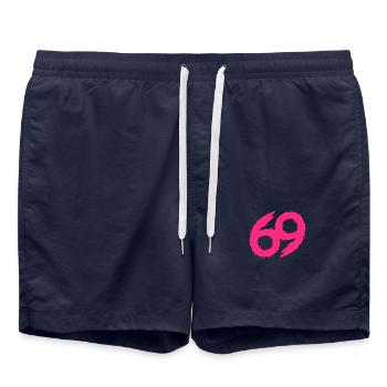69 number pink icon - Swim Trunks - french navy - Front - AI Model Male 185 light (185cm)