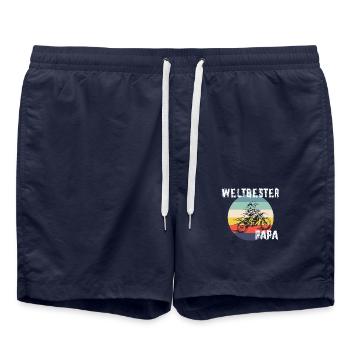 Schwester Motorcross Weltbeste Papa Vintage - Badeshorts - French Navy - Vorne - AI Model Male 185 light (185cm)