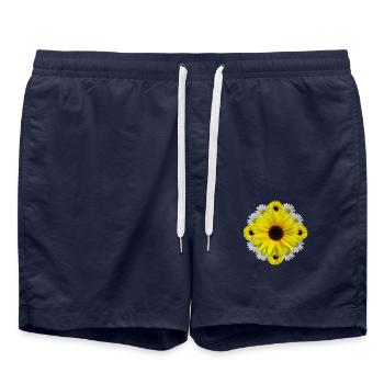 Tournesol, Marguerites, Fleurs, Floral - Short de bain - bleu marine - Devant - AI Model Male 185 light (185cm)