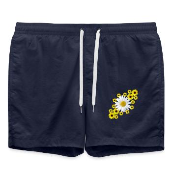 Marguerite with sunflower floral pattern flower - Swim Trunks - french navy - Front - AI Model Male 185 light (185cm)