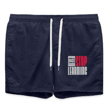 never stop learning quote - Swim Trunks - french navy - Front - AI Model Male 185 light (185cm)