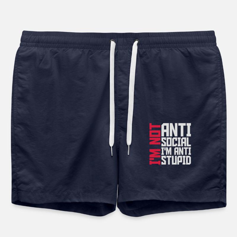 not antisocial anti stupid - Swim Trunks - french navy