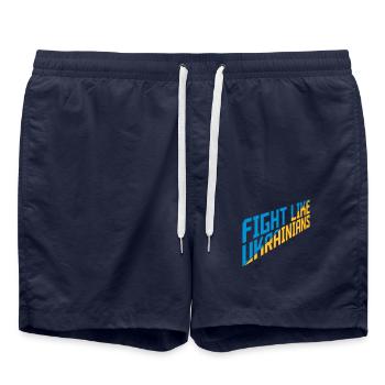 fight like ukrainians quote - Swim Trunks - french navy - Front - AI Model Male 185 light (185cm)