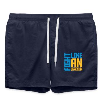 fight like ukrainians quote - Swim Trunks - french navy - Front - AI Model Male 185 light (185cm)