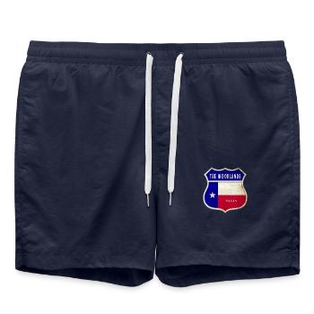The Woodlands Texas Crest Flag Design - Swim Trunks - french navy - Front - AI Model Male 185 light (185cm)