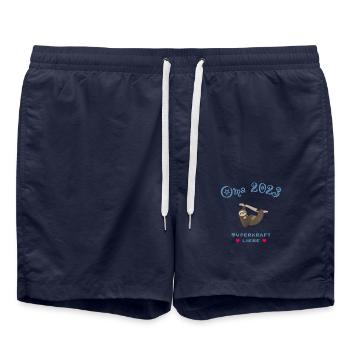 Oma 2023 mit der Superkraft Liebe, Faultier - Badeshorts - French Navy - Vorne - AI Model Male 185 light (185cm)